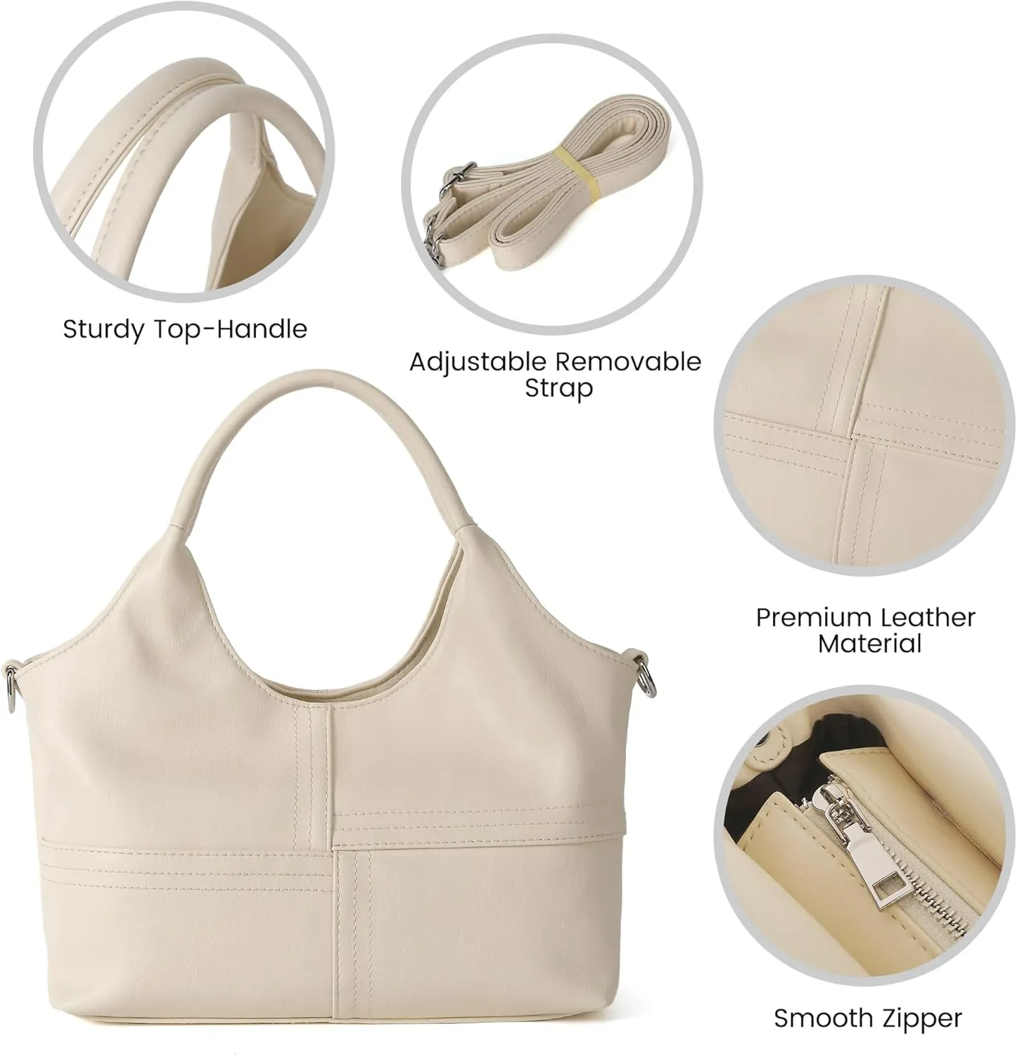 KOGTLA Vegan Leather Purses for Women with Detachable Satchel Strap, Ladies Handbags, Tote Hobo Bags with Top Handle