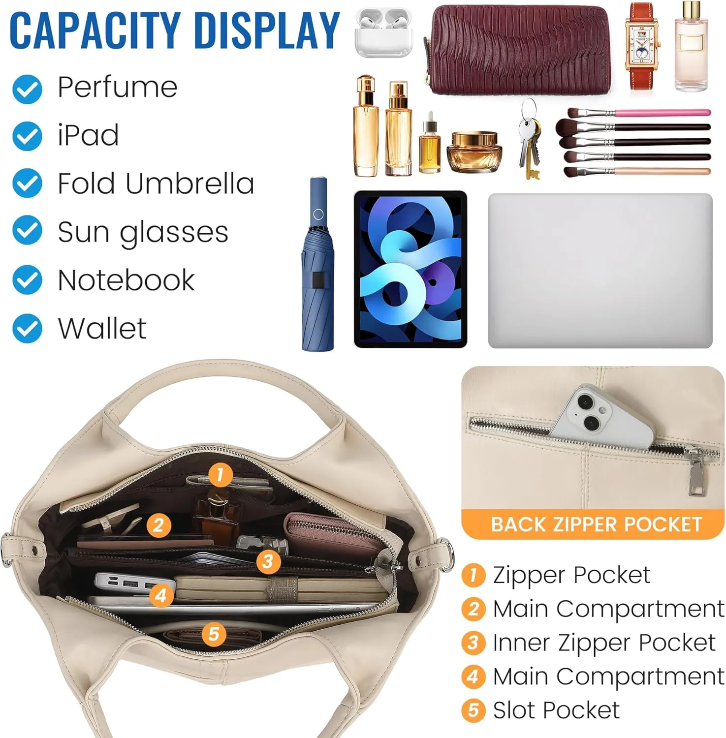 KOGTLA Vegan Leather Purses for Women with Detachable Satchel Strap, Ladies Handbags, Tote Hobo Bags with Top Handle