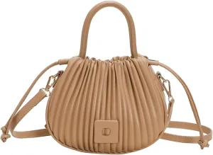 Korean Style Fashionable Pleated Personalized Ins Texture Handbag Shoulder Crossbody PU Bucket Bag For Women