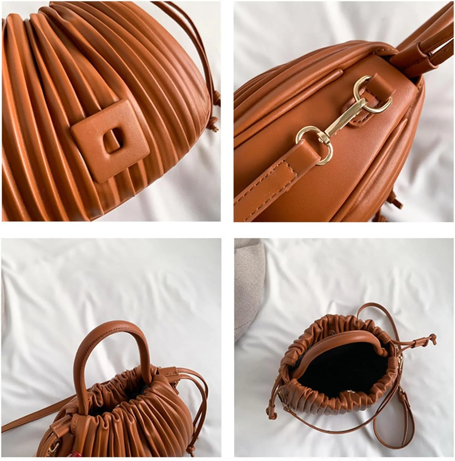 Korean Style Fashionable Pleated Personalized Ins Texture Handbag Shoulder Crossbody PU Bucket Bag For Women