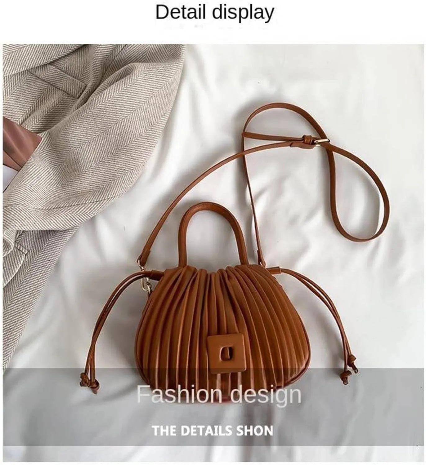 Korean Style Fashionable Pleated Personalized Ins Texture Handbag Shoulder Crossbody PU Bucket Bag For Women