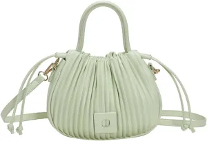 Korean Style Fashionable Pleated Personalized Ins Texture Handbag Shoulder Crossbody PU Bucket Bag For Women