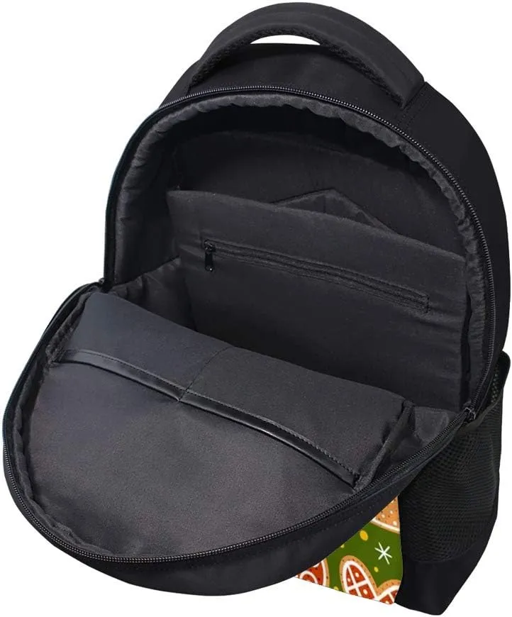 Kuizee Backpack Daypack Daily Rucksack ﻿Christmas Gingerbread Cookies Green Book Bags Casual Bags Durable Polyester College School Travel 11×16Inch