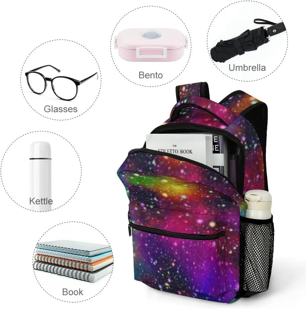Kuizee Travel Laptop Backpack Business Daypack Work Bookbag Nebula Night Starry Sky Rainbow Colors Durable iPad Tablet School College Book Bags Casual Bags for Men and Women
