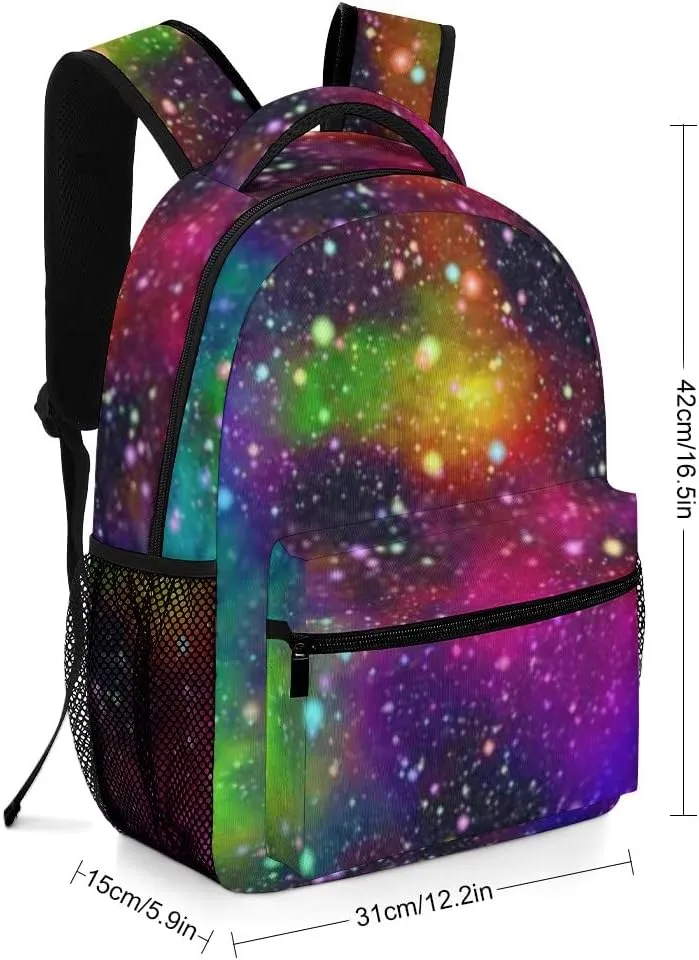 Kuizee Travel Laptop Backpack Business Daypack Work Bookbag Nebula Night Starry Sky Rainbow Colors Durable iPad Tablet School College Book Bags Casual Bags for Men and Women