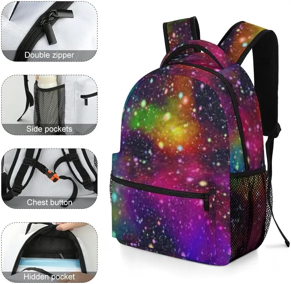 Kuizee Travel Laptop Backpack Business Daypack Work Bookbag Nebula Night Starry Sky Rainbow Colors Durable iPad Tablet School College Book Bags Casual Bags for Men and Women
