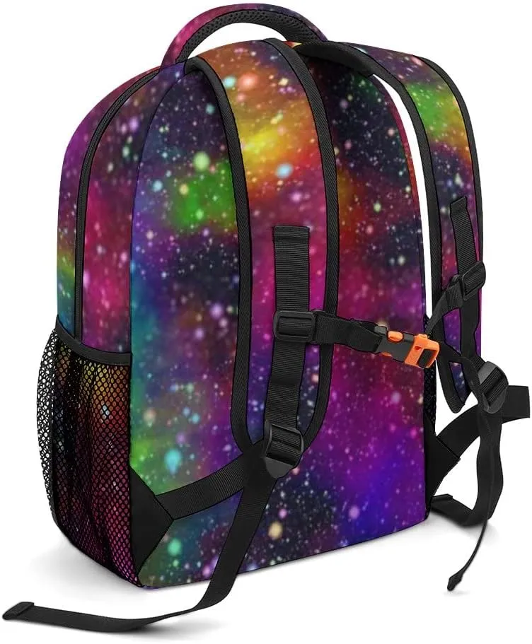 Kuizee Travel Laptop Backpack Business Daypack Work Bookbag Nebula Night Starry Sky Rainbow Colors Durable iPad Tablet School College Book Bags Casual Bags for Men and Women