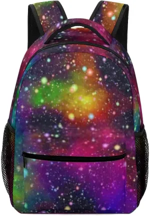 Kuizee Travel Laptop Backpack Business Daypack Work Bookbag Nebula Night Starry Sky Rainbow Colors Durable iPad Tablet School College Book Bags Casual Bags for Men and Women