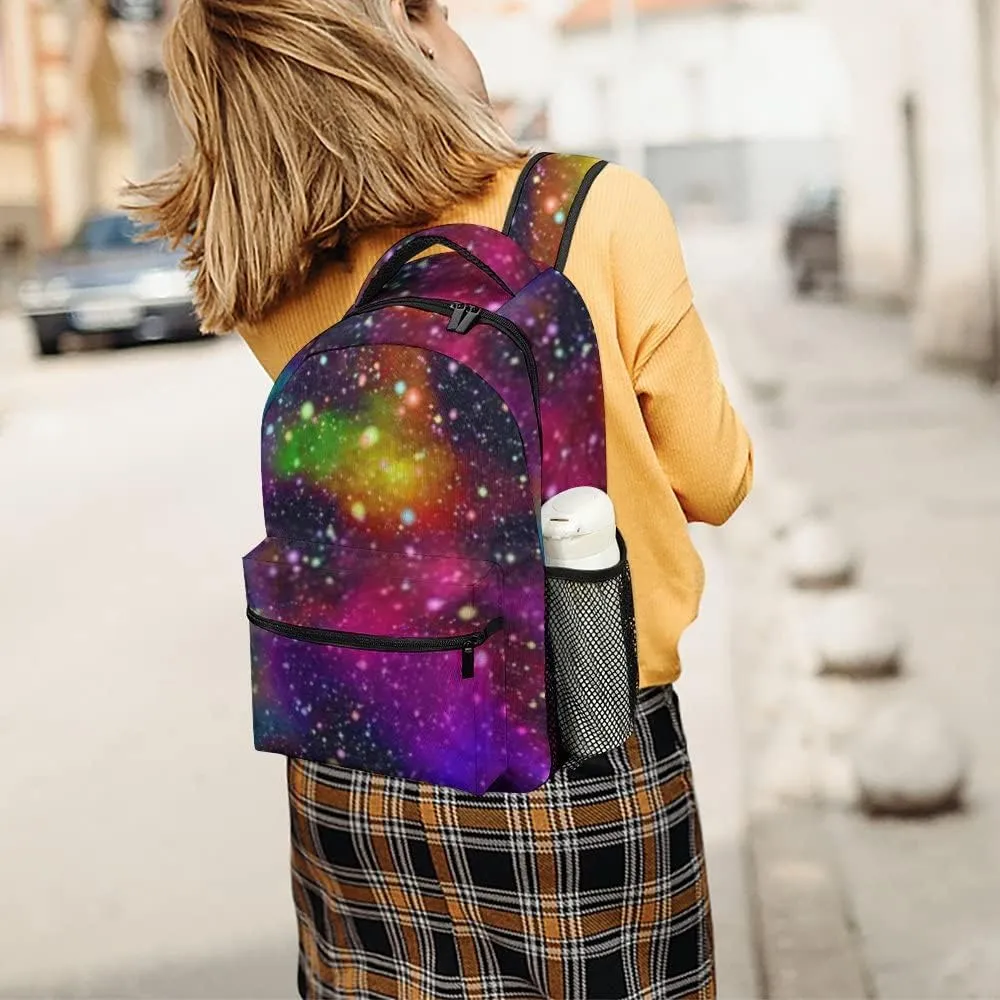 Kuizee Travel Laptop Backpack Business Daypack Work Bookbag Nebula Night Starry Sky Rainbow Colors Durable iPad Tablet School College Book Bags Casual Bags for Men and Women