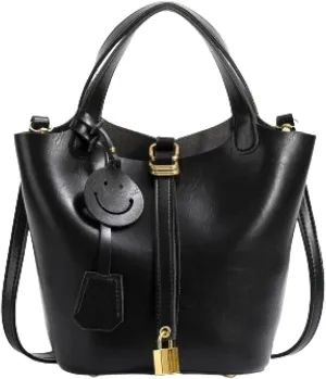 Ladies Handbag, Fashion Shoulder Bag, Retro Large Capacity Sub Mother Bucket Bag For Work, Leisure And Travel. black