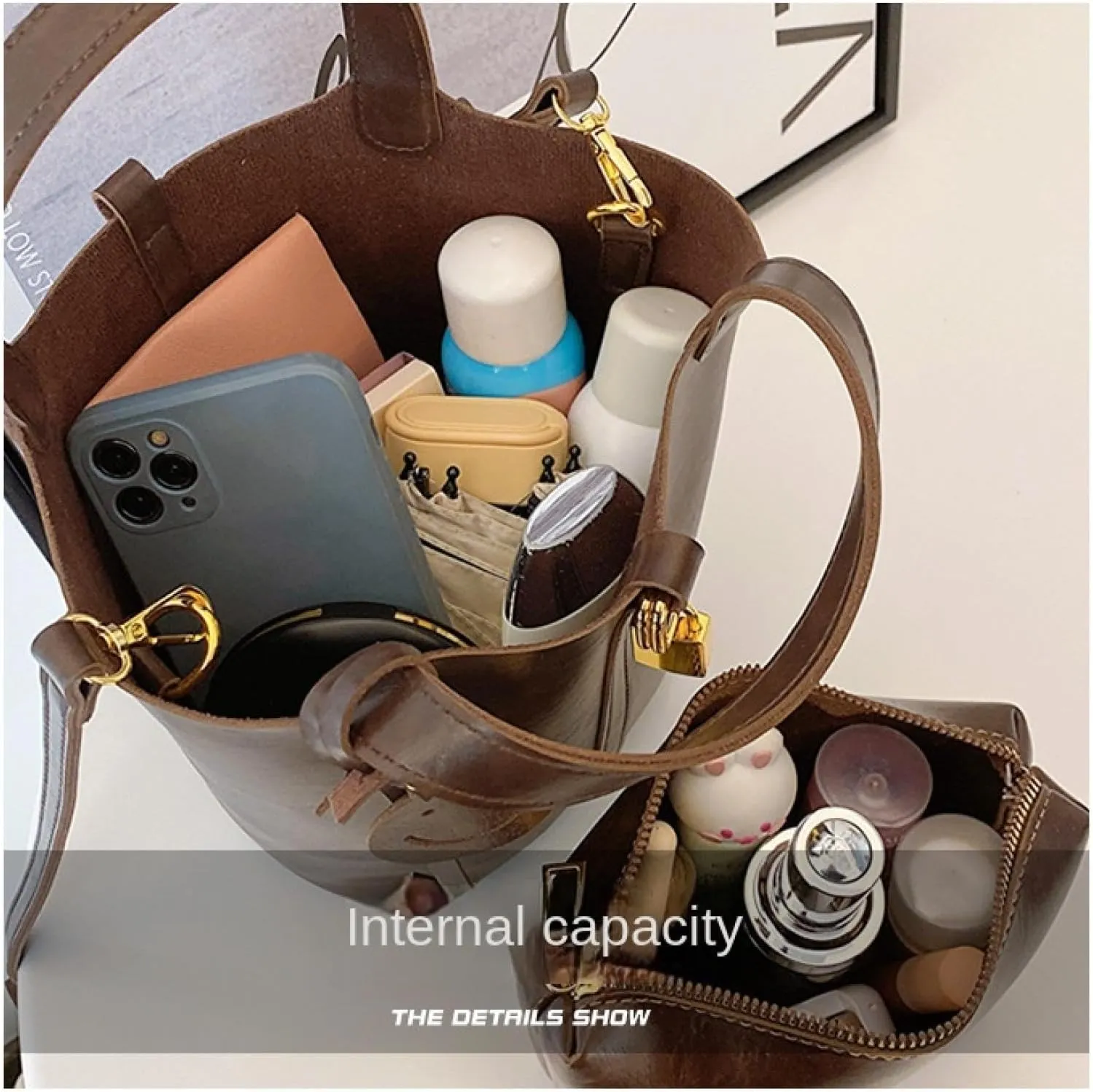 Ladies Handbag, Fashion Shoulder Bag, Retro Large Capacity Sub Mother Bucket Bag For Work, Leisure And Travel. black