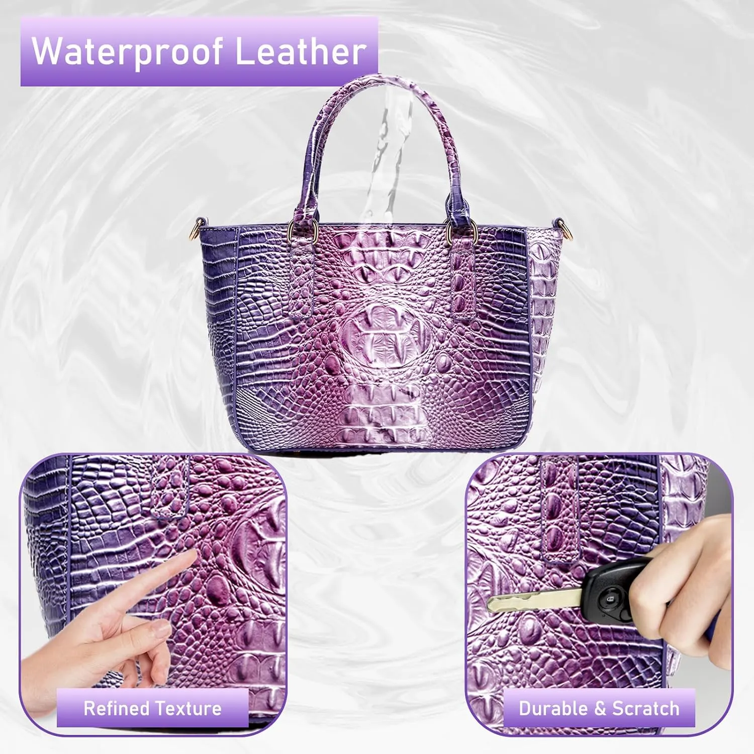 Ladies Tote Leather Bags for Women Crocodile Embossed Zipper Satchel Purse Elegant Compartments Crossbody Work