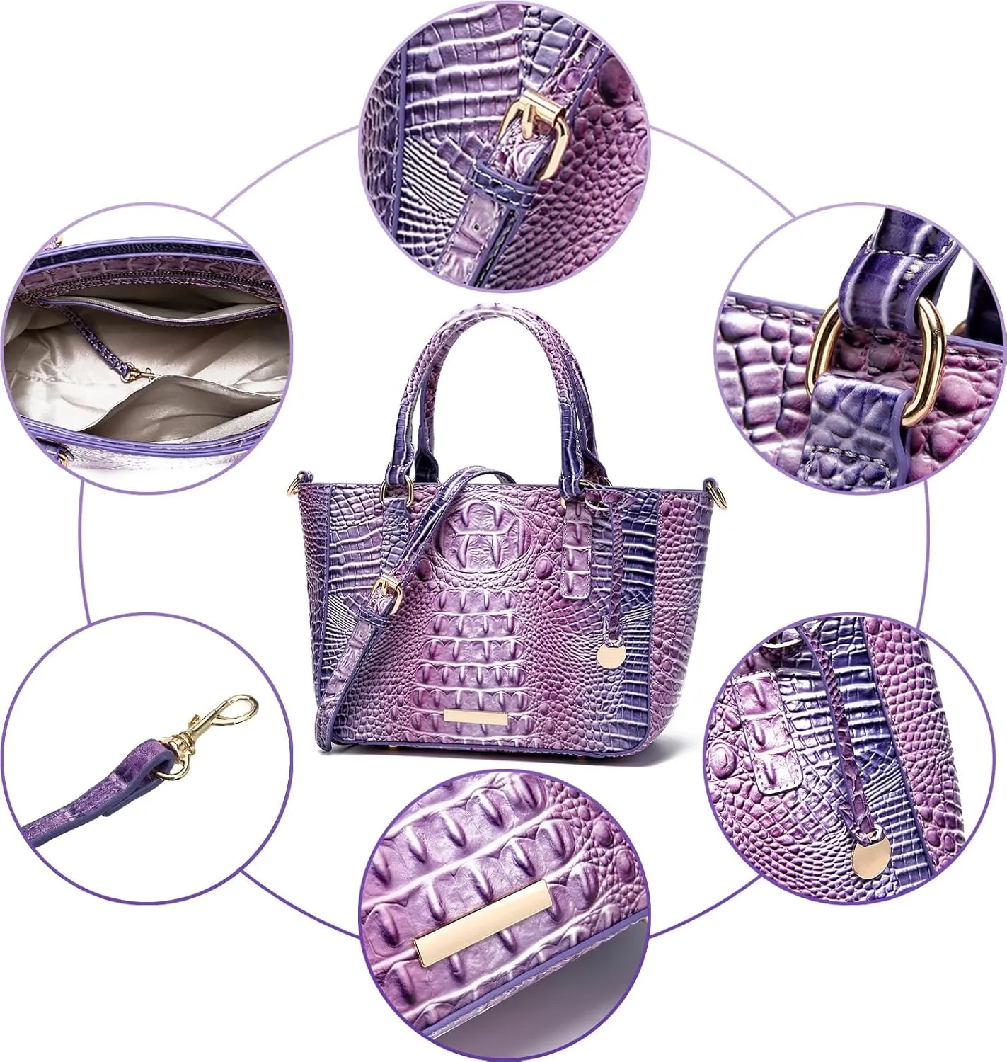 Ladies Tote Leather Bags for Women Crocodile Embossed Zipper Satchel Purse Elegant Compartments Crossbody Work