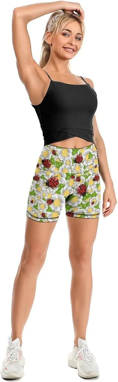 Ladybug Pattern Yoga Pants Shorts Female Yoga Pant Breathable Elastic Waist Gym Short Sports Hot Pant