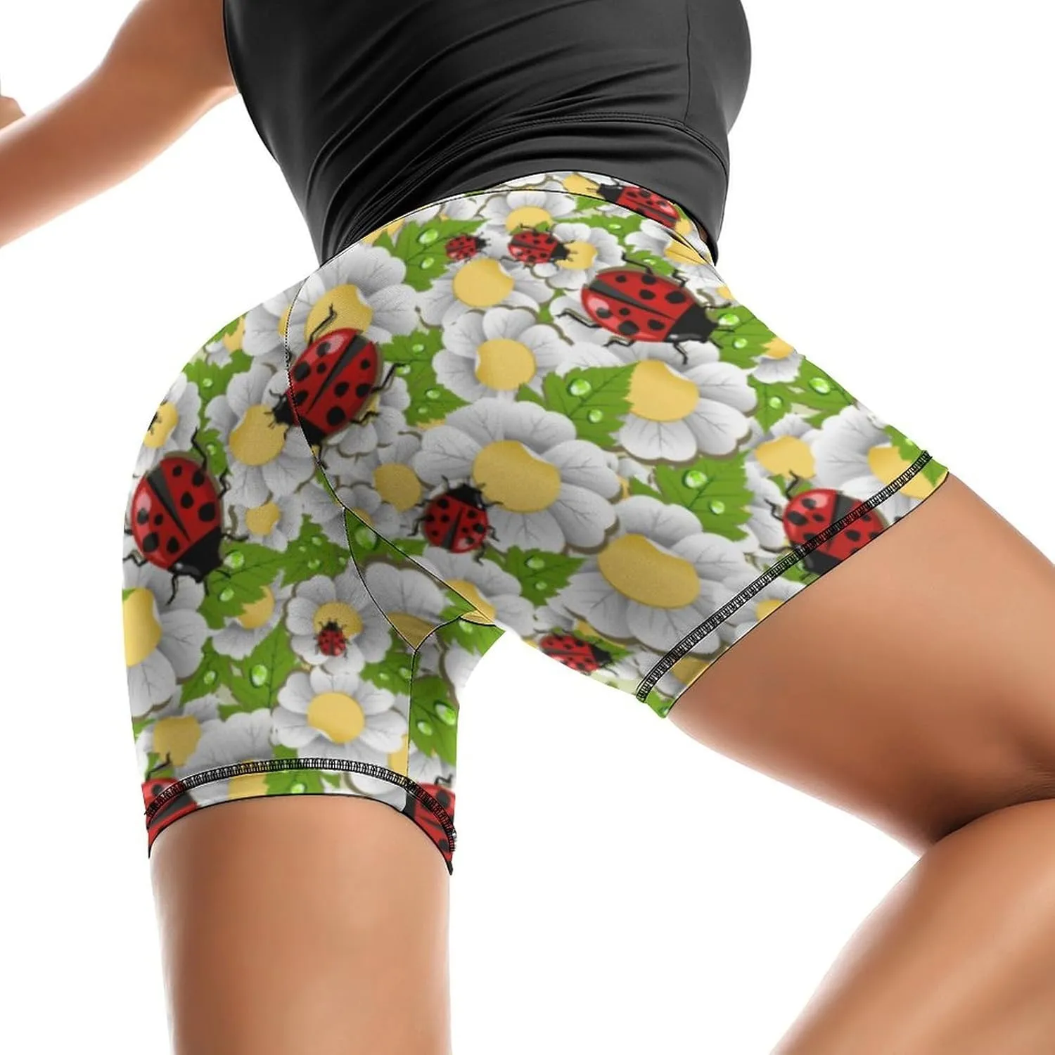 Ladybug Pattern Yoga Pants Shorts Female Yoga Pant Breathable Elastic Waist Gym Short Sports Hot Pant