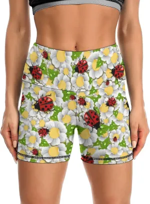 Ladybug Pattern Yoga Pants Shorts Female Yoga Pant Breathable Elastic Waist Gym Short Sports Hot Pant