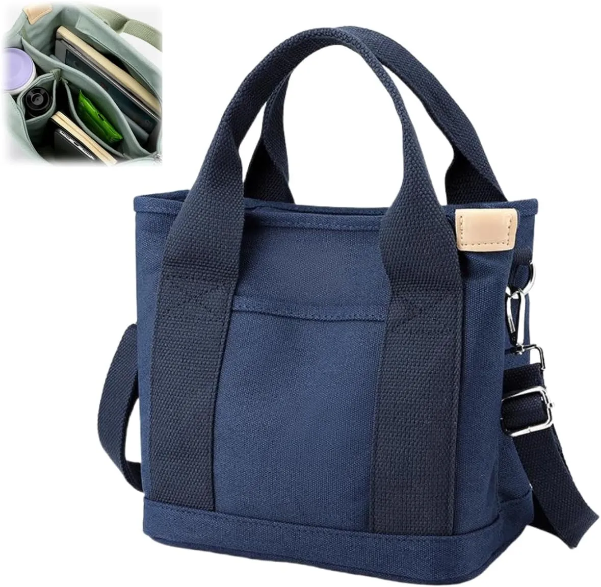 Large Capacity Multi Pocket Handbag Handmade,Small Tote Bag with Zipper,Top Handle Canvas Compartment Adjustable Crossbody