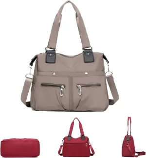 Large Capacity Waterproof Multi Pocket Nylon Shoulder Bag, Crossbody Travel Messenger Bag, Nylon Tote Bag