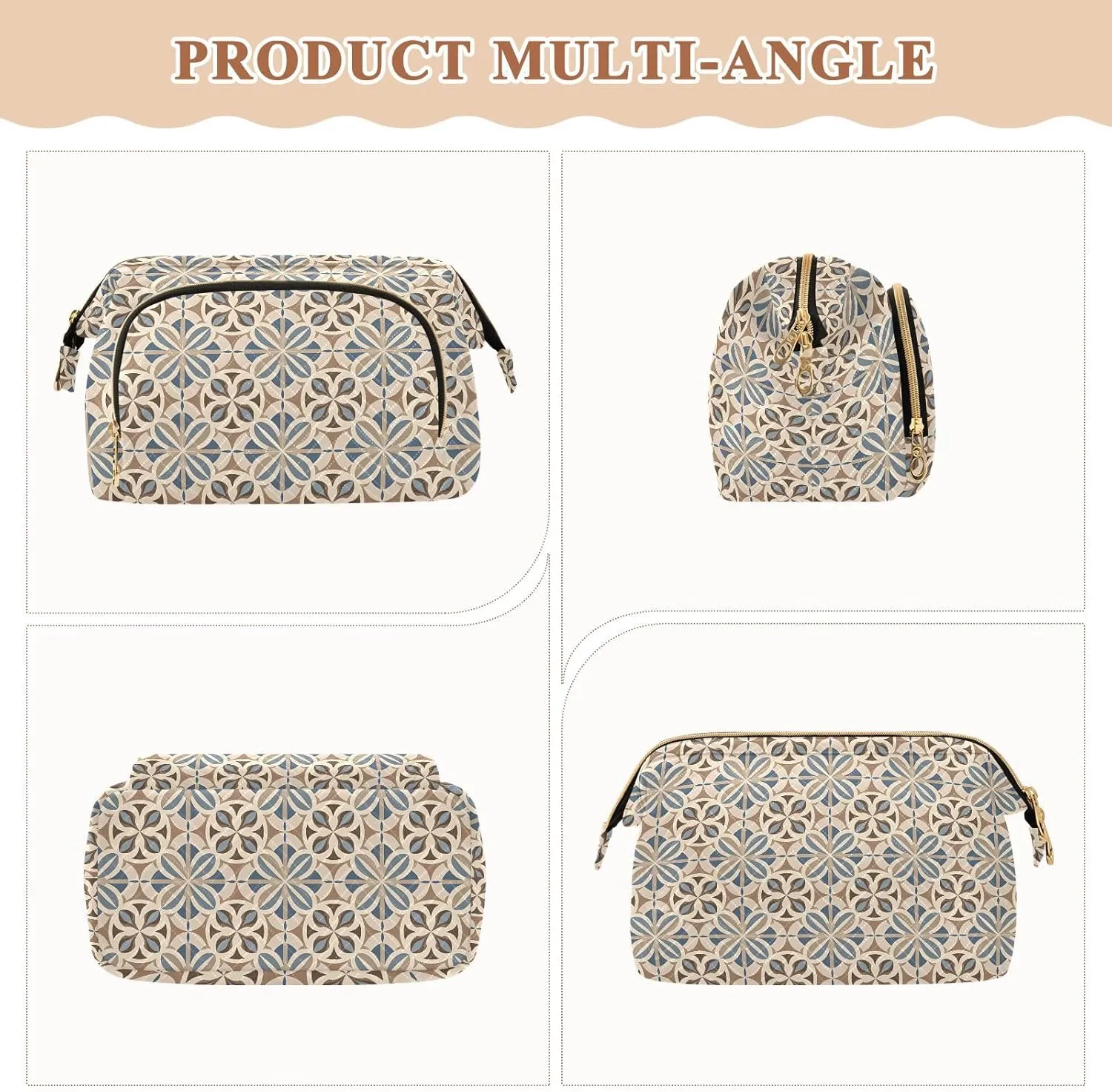 Large Quilted Makeup Organizer Travel Bag with Rectangular Padded Design