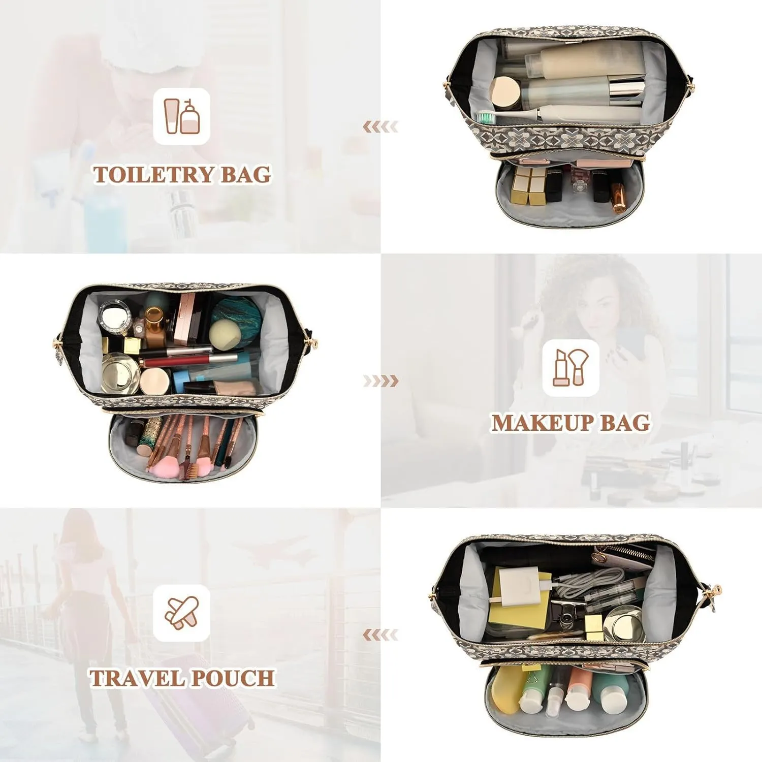 Large Quilted Makeup Organizer Travel Bag with Rectangular Padded Design