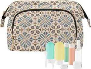 Large Quilted Makeup Organizer Travel Bag with Rectangular Padded Design