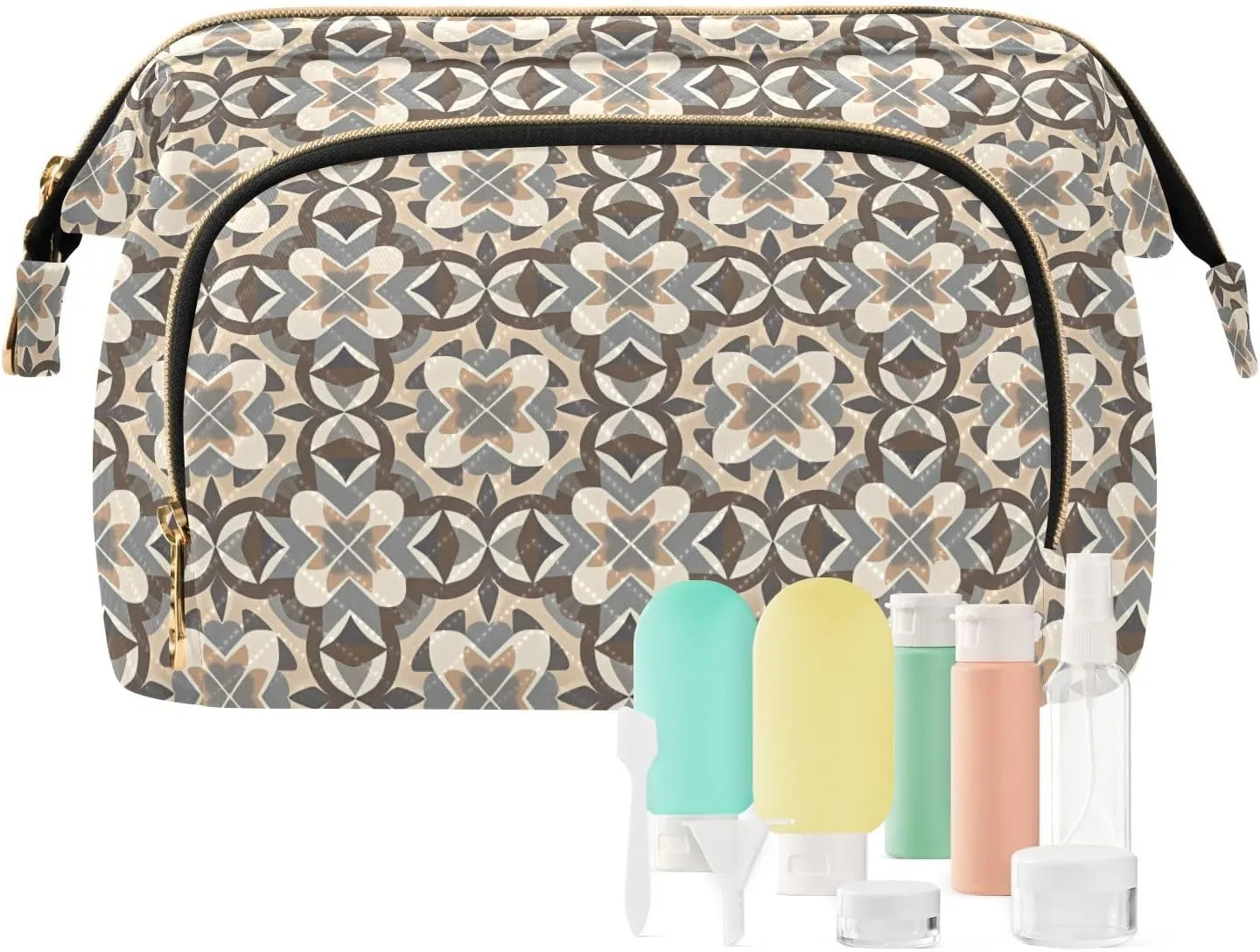 Large Quilted Makeup Organizer Travel Bag with Rectangular Padded Design