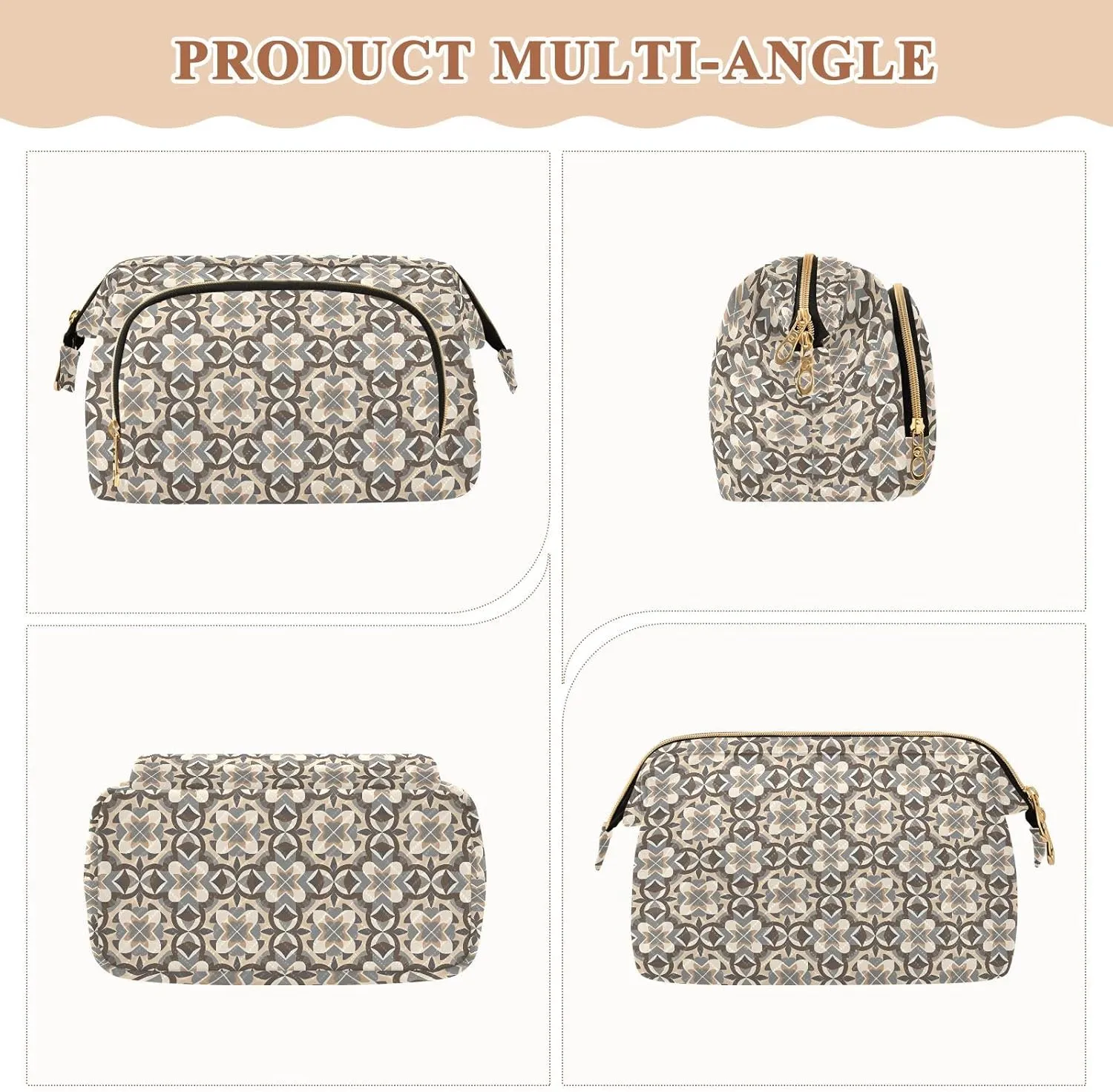 Large Quilted Makeup Organizer Travel Bag with Rectangular Padded Design