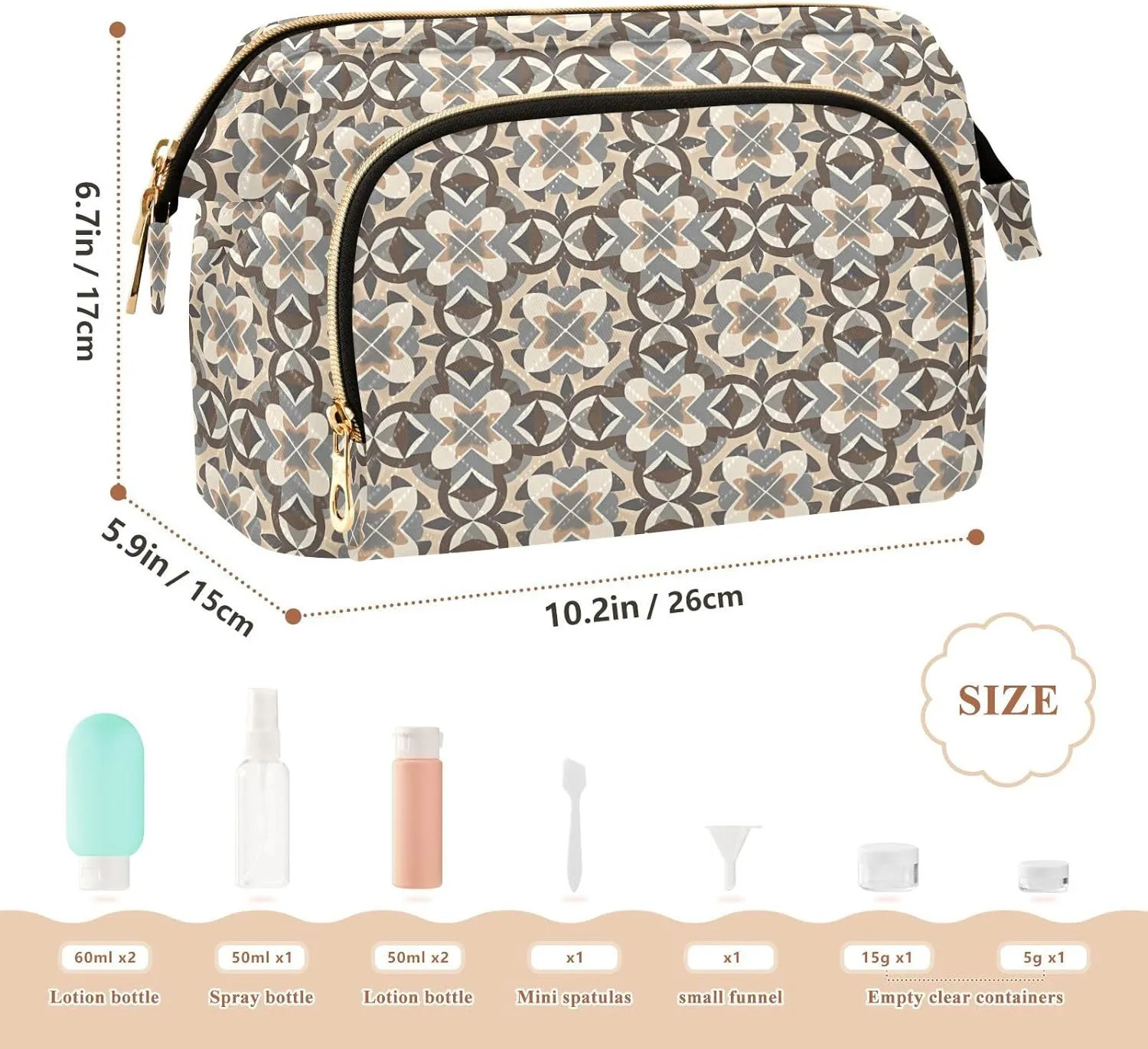 Large Quilted Makeup Organizer Travel Bag with Rectangular Padded Design