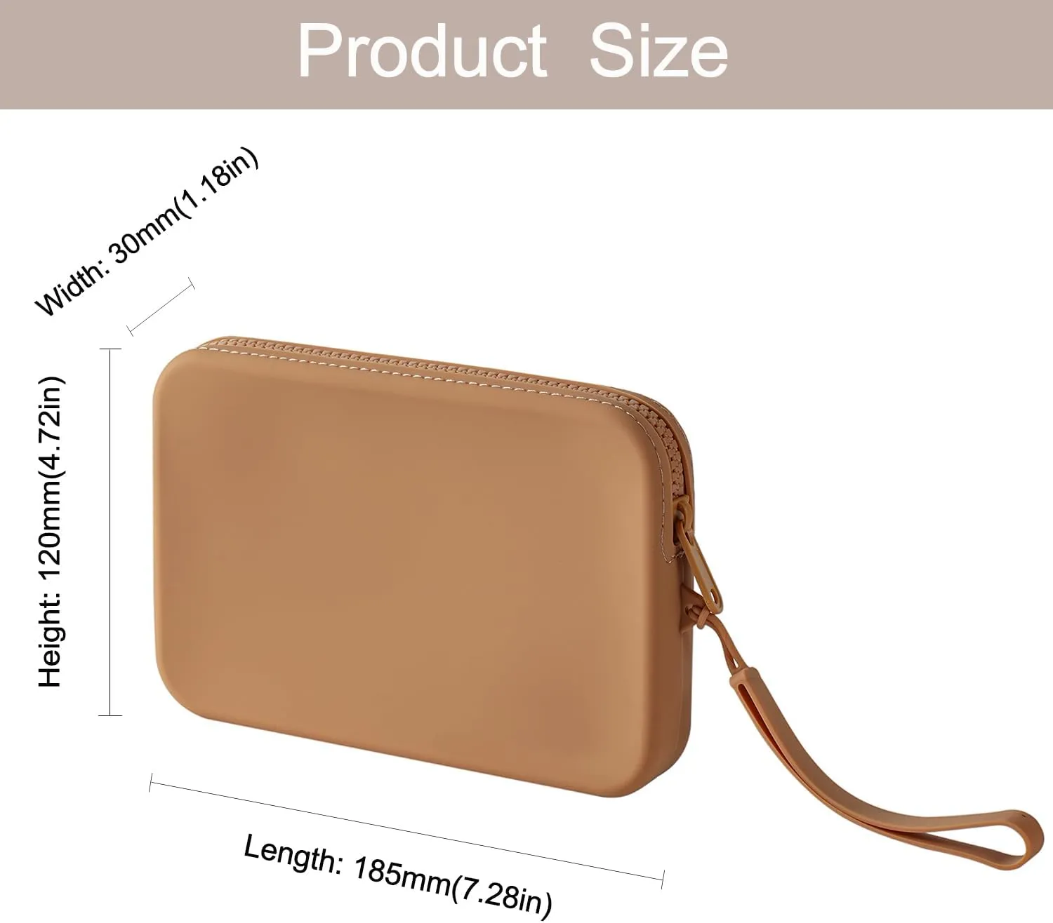 Large Silicone Multifunctional Essential Bag Portable Travel Makeup Bag for Women Men Cards Cash Bag Zipper Pouch (Khaki)