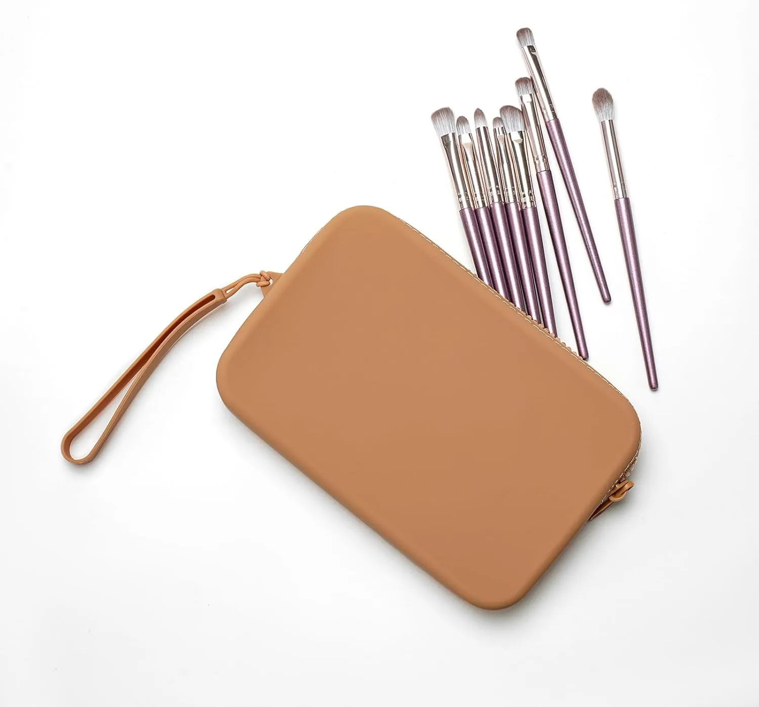 Large Silicone Multifunctional Essential Bag Portable Travel Makeup Bag for Women Men Cards Cash Bag Zipper Pouch (Khaki)