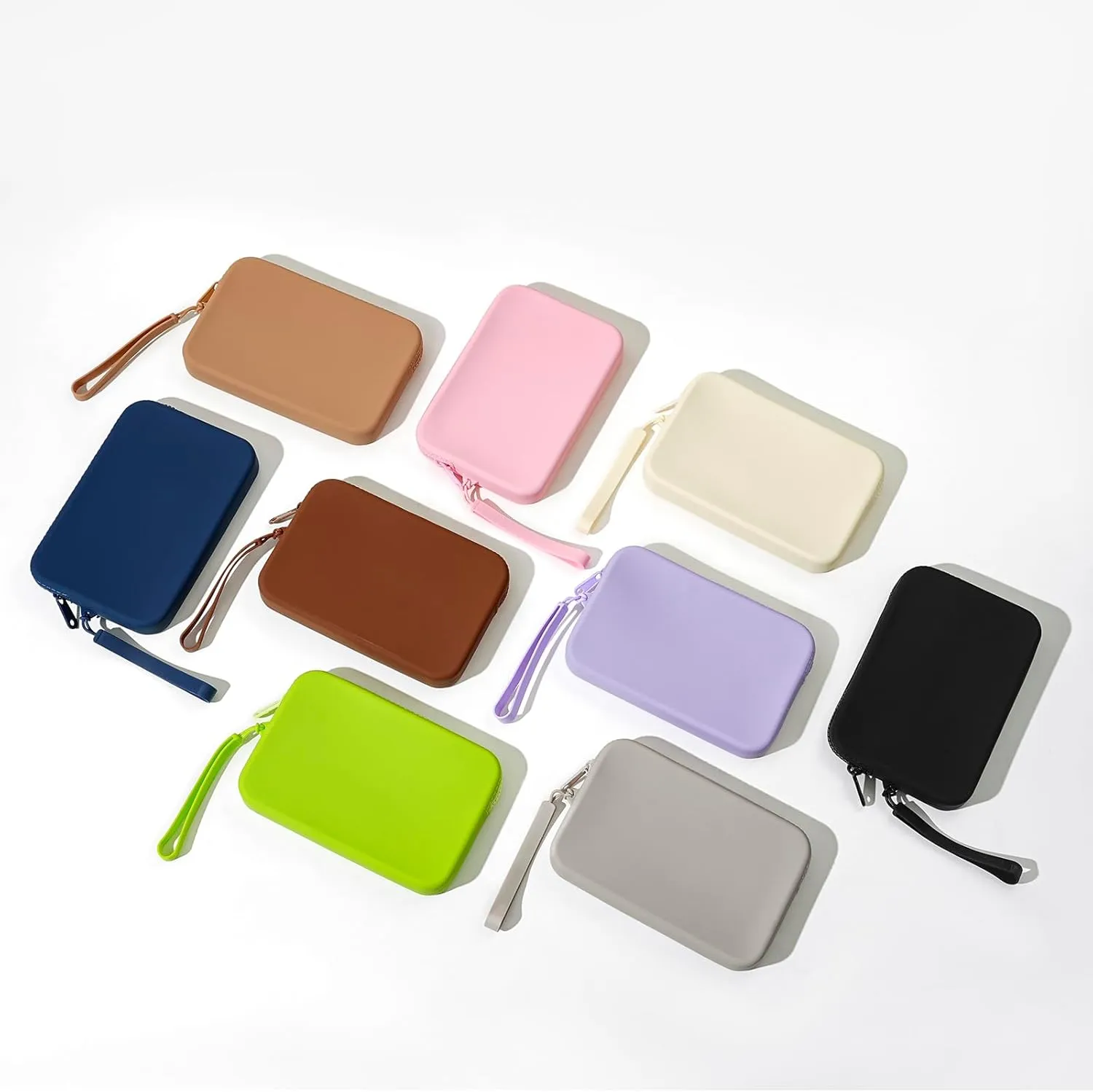 Large Silicone Multifunctional Essential Bag Portable Travel Makeup Bag for Women Men Cards Cash Bag Zipper Pouch (Khaki)