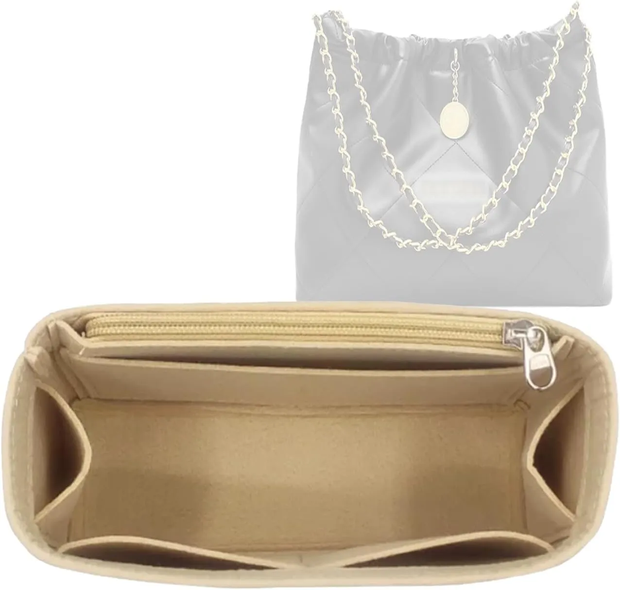 Lckaey Channel Purse Organizer - Single Shoulder Felt Insert Y081 Khaki-M