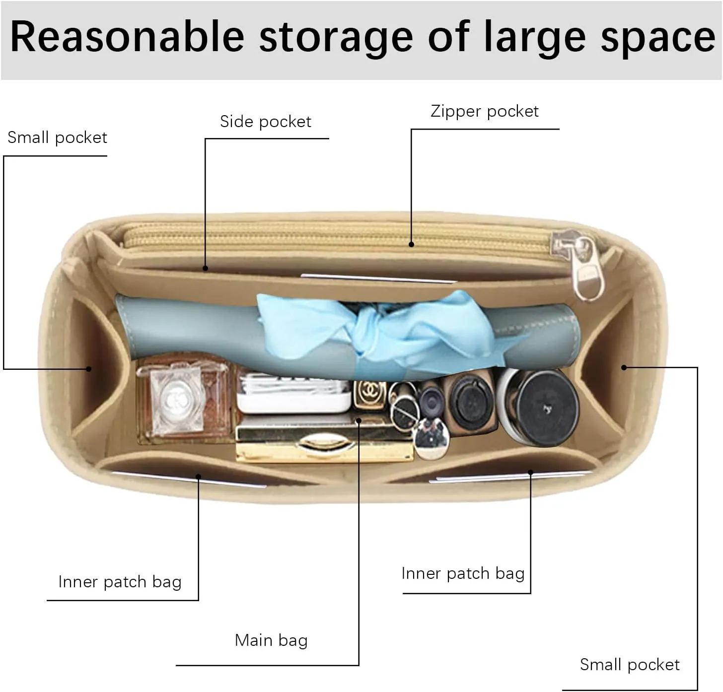 Lckaey Channel Purse Organizer - Single Shoulder Felt Insert Y081 Khaki-M
