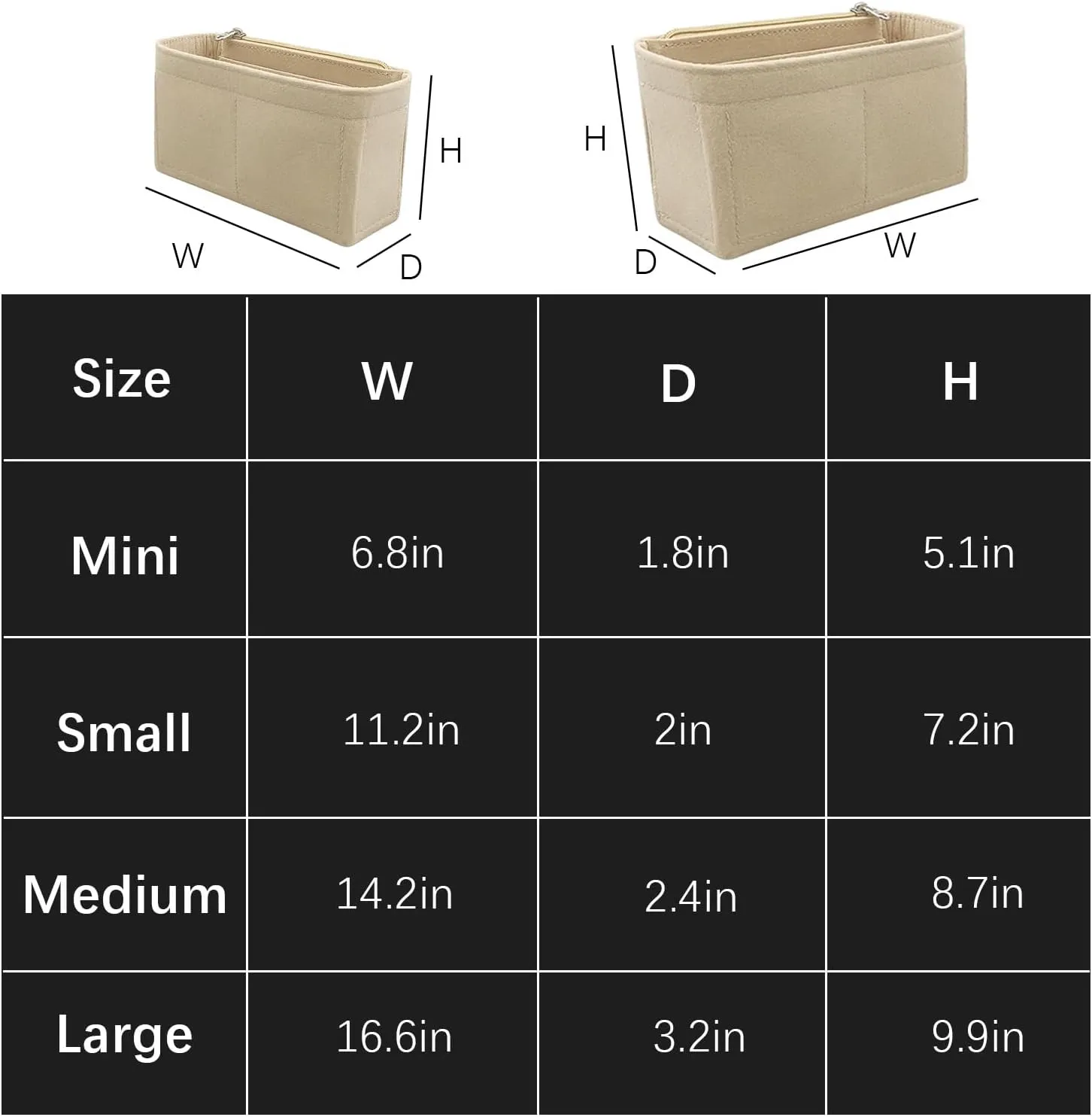 Lckaey Channel Purse Organizer - Single Shoulder Felt Insert Y081 Khaki-M