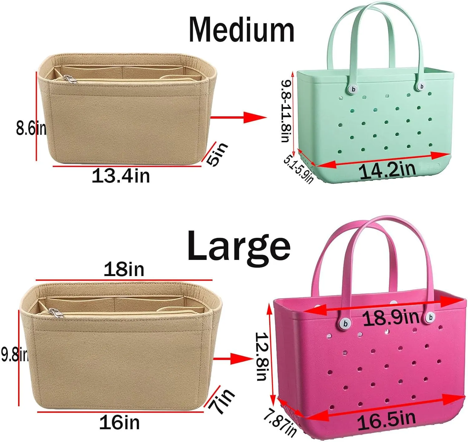 Lckaey organizer insert for rubber beach bag with Borg bag handbags organizers Y015-khaki-M
