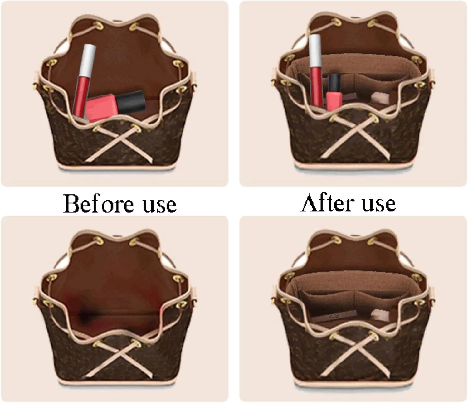 Lckaey Purse Organizer for BB Buckets - NOE Inner Bag Petit NM Storage Bag - Small Zipper Insert - Khaki