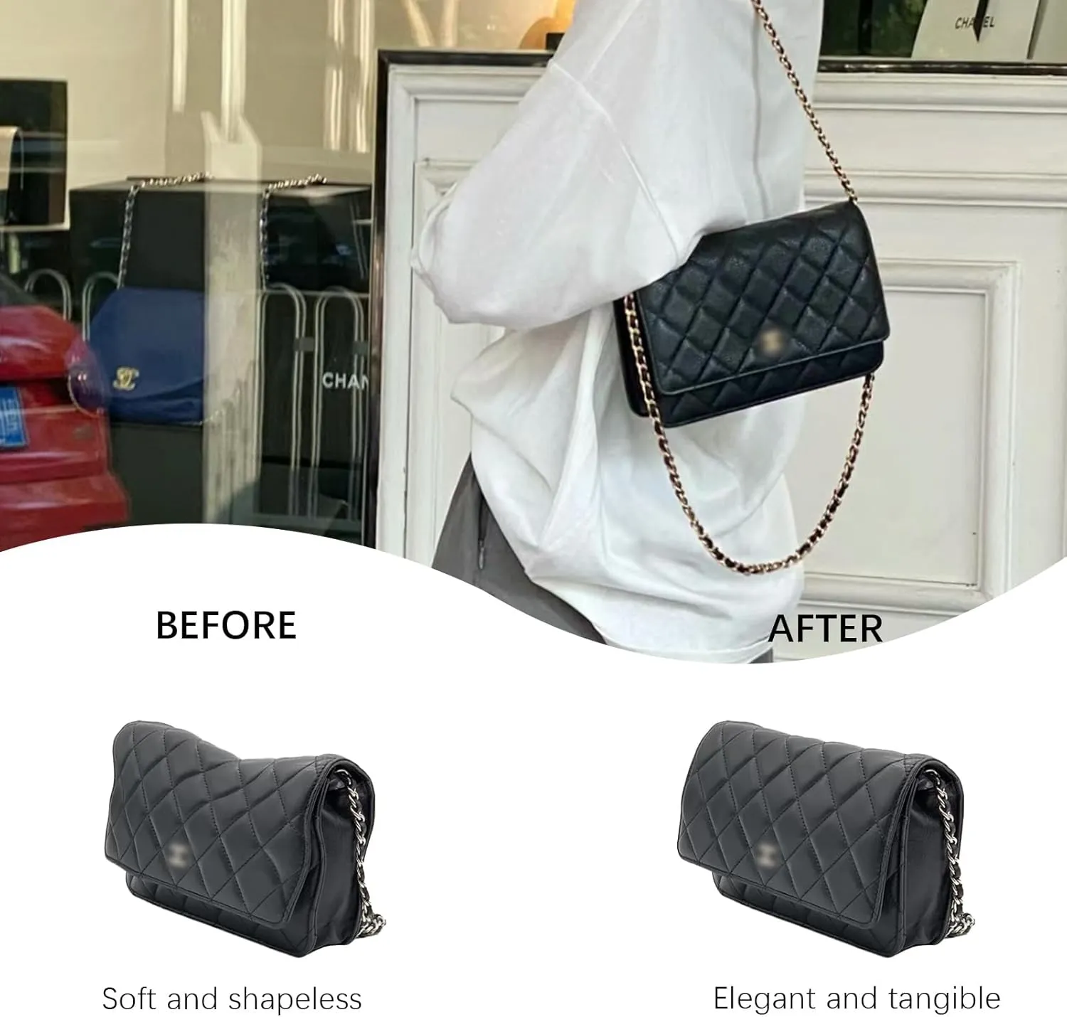 Lckaey Purse Organizer for chanel WOC Handbag organizer Felt Insert Y089-Khaki