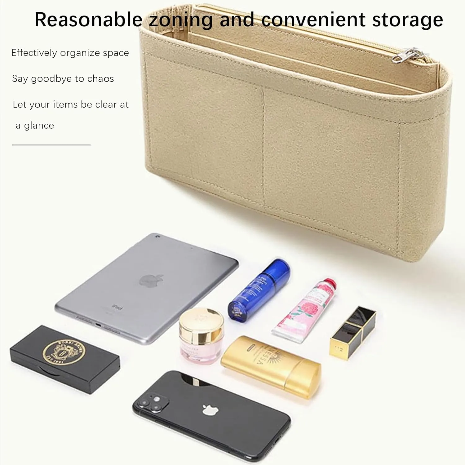 Lckaey Purse Organizer for chanel WOC Handbag organizer Felt Insert Y089-Khaki