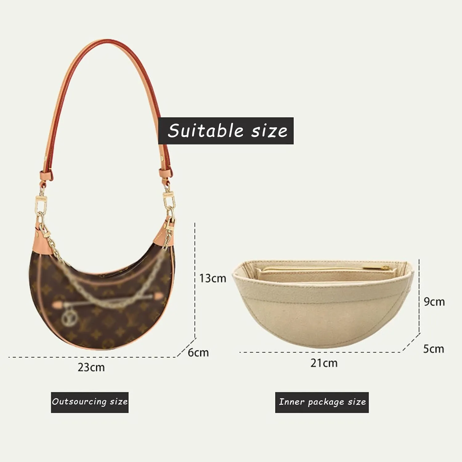 Lckaey Purse Organizer Insert for Loop Hobo Bag Organizer Insert - 2mm Felt Bag Liner Insert Y096-Khaki