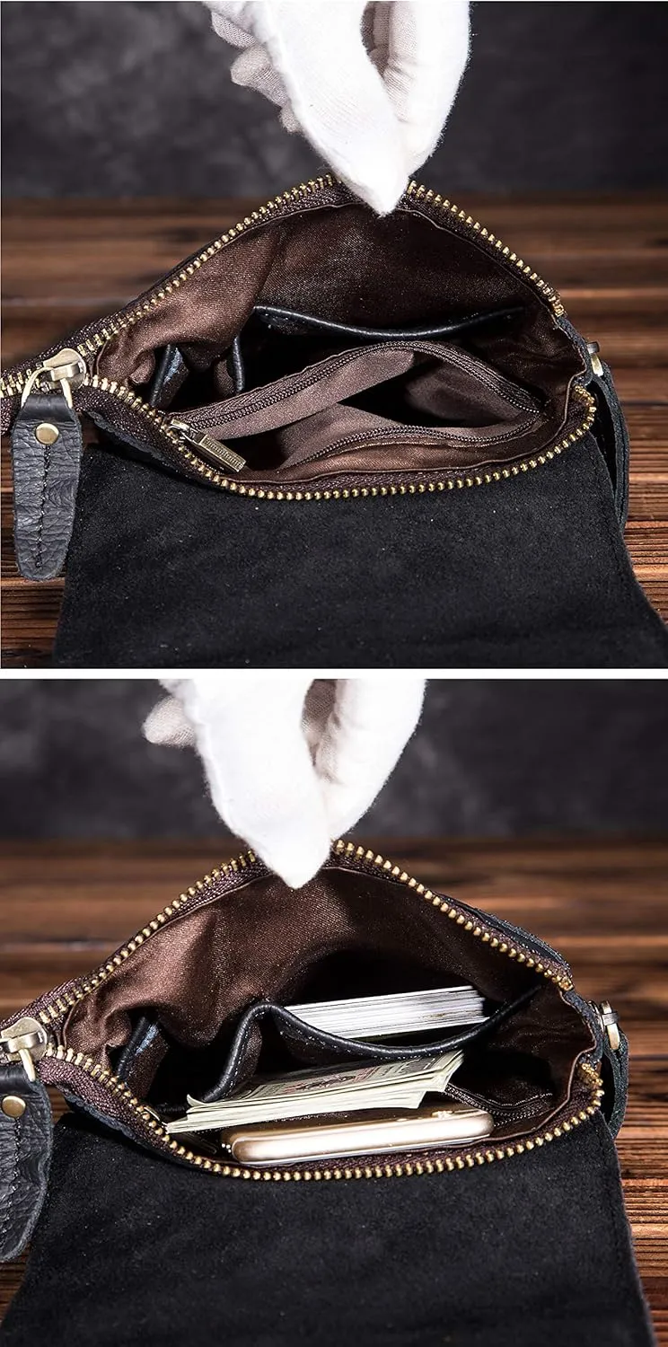 Le'aokuu Mens Genuine Leather Small Messenger Shoulder Satchel Phone Pouch Belt Fanny Waist Bag Pack