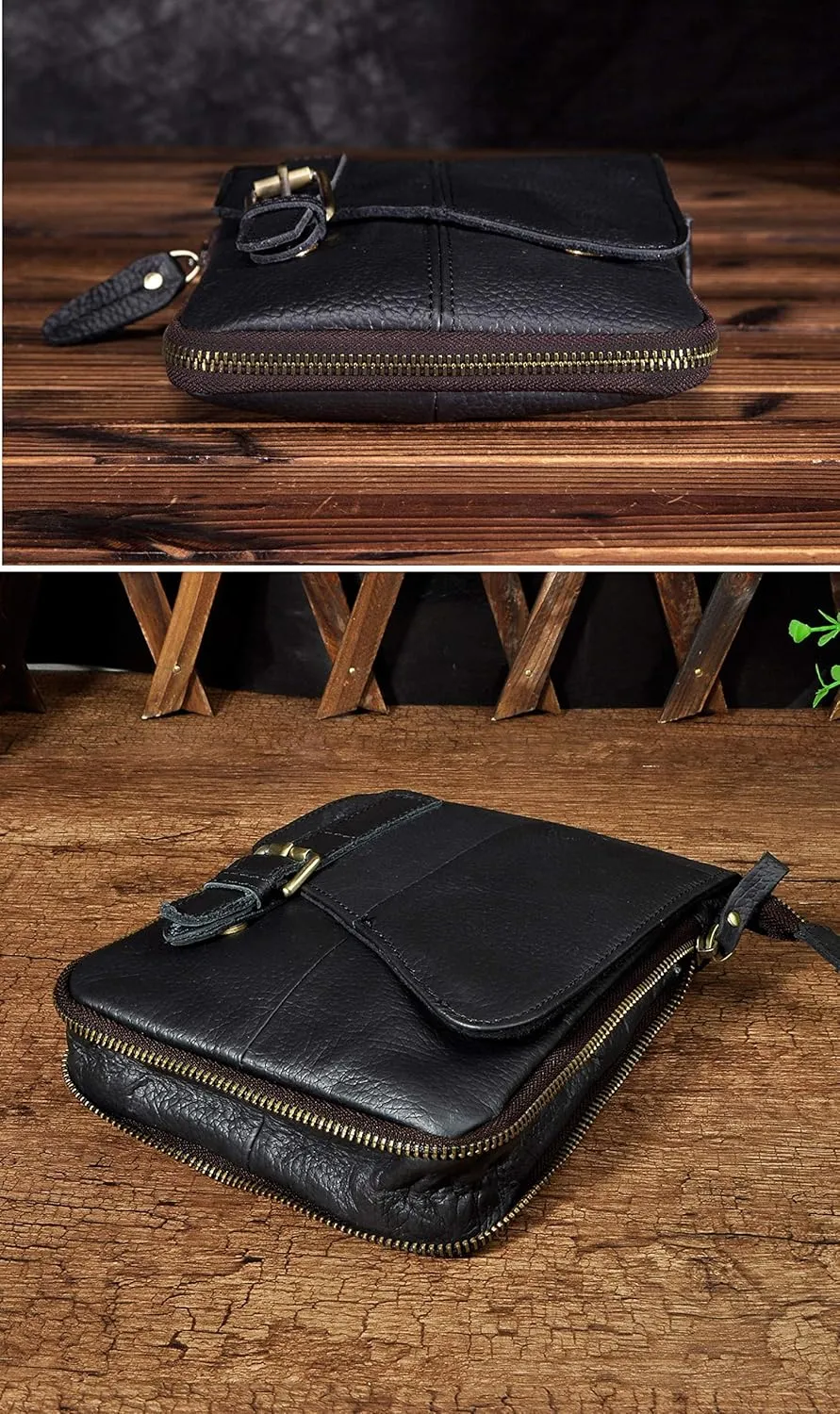 Le'aokuu Mens Genuine Leather Small Messenger Shoulder Satchel Phone Pouch Belt Fanny Waist Bag Pack
