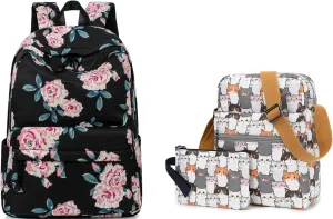 Leaper Cute Cat Messenger Bag Small Crossbody Bag Floral Backpack Bundle