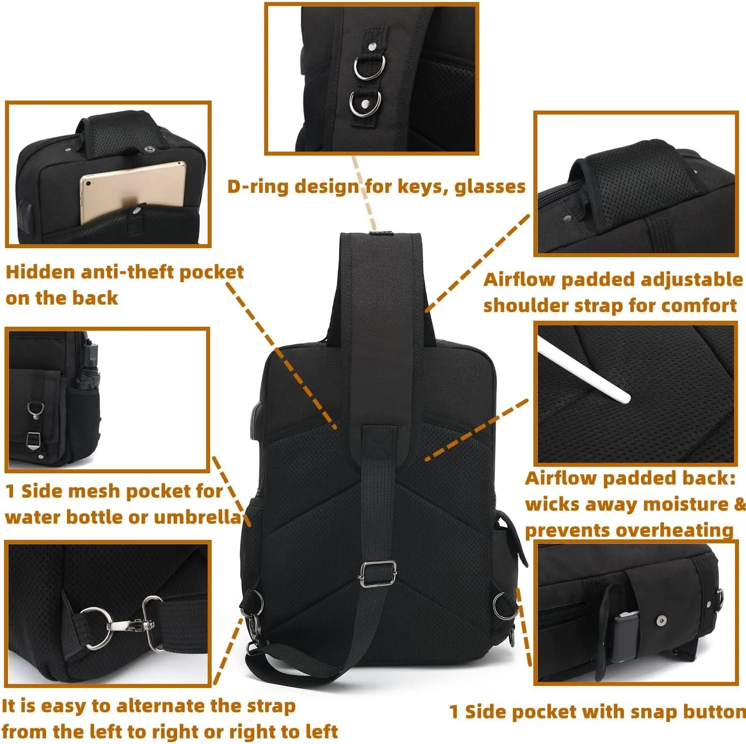 Leaper Messenger Bag Outdoor Cross Body Bag Sling Bag Shoulder Bag With USB Dark Blue