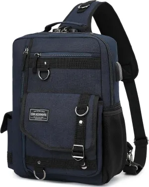 Leaper Messenger Bag Outdoor Cross Body Bag Sling Bag Shoulder Bag With USB Dark Blue