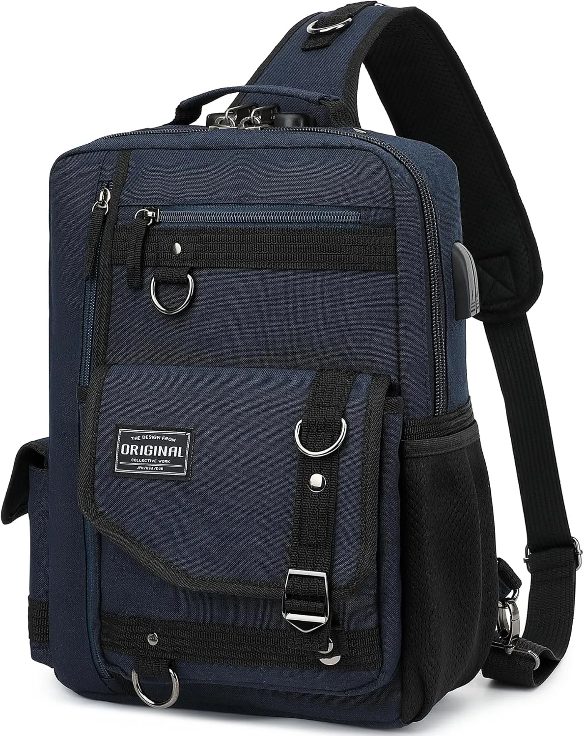 Leaper Messenger Bag Outdoor Cross Body Bag Sling Bag Shoulder Bag With USB Dark Blue