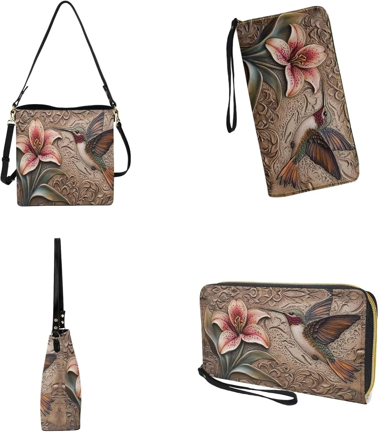 Leather Purses for Women Crossbody Purse Set Large Satchel Purse Bucket Tote Bag with PU Wallet