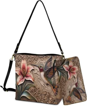 Leather Purses for Women Crossbody Purse Set Large Satchel Purse Bucket Tote Bag with PU Wallet