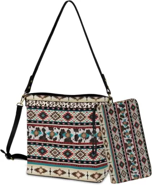 Leather Women Top Handbags Set of 2, Large Satchel Shoulder Purse Crossbody Hobo Bags with Wallet