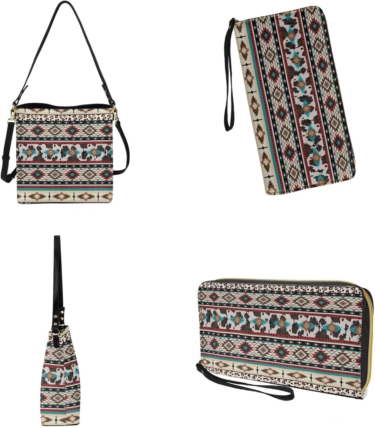 Leather Women Top Handbags Set of 2, Large Satchel Shoulder Purse Crossbody Hobo Bags with Wallet