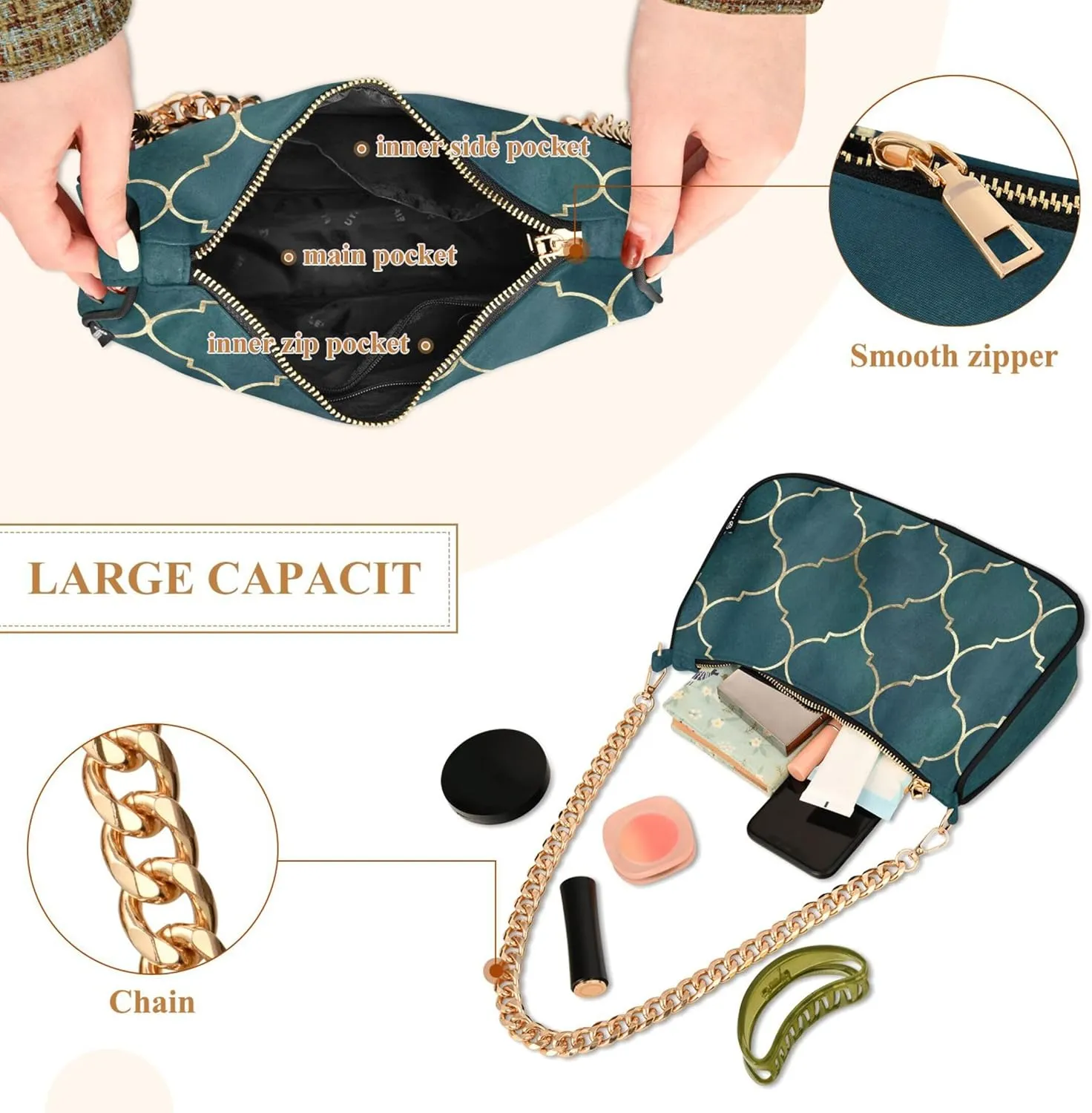 Lemon Polka Dots Black Moon Purses Clutch Women Tote Handbags Printed Floral Shoulder Bag